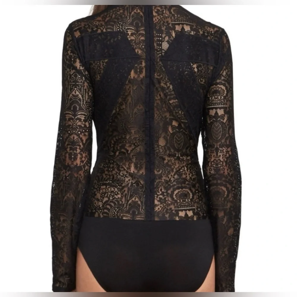 BCBG Maxazria Black Lace Long Sleeve bodysuit